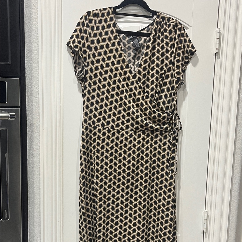 Roulette Black and Cream Geometric Midi Dress